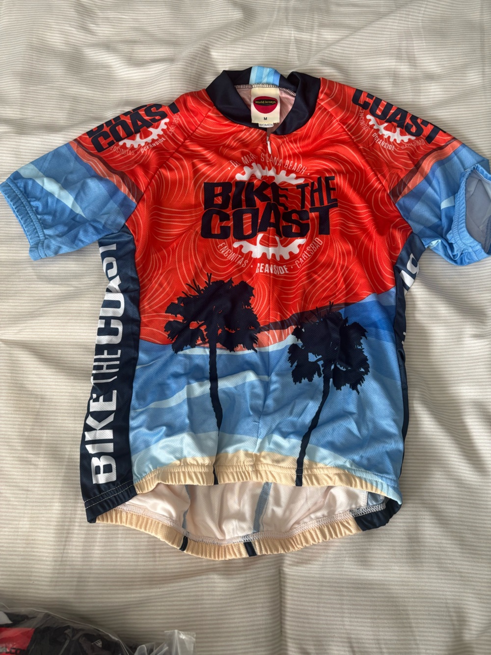 Bike The Coast Women's Red & Sky Blue Cycling Jersey
